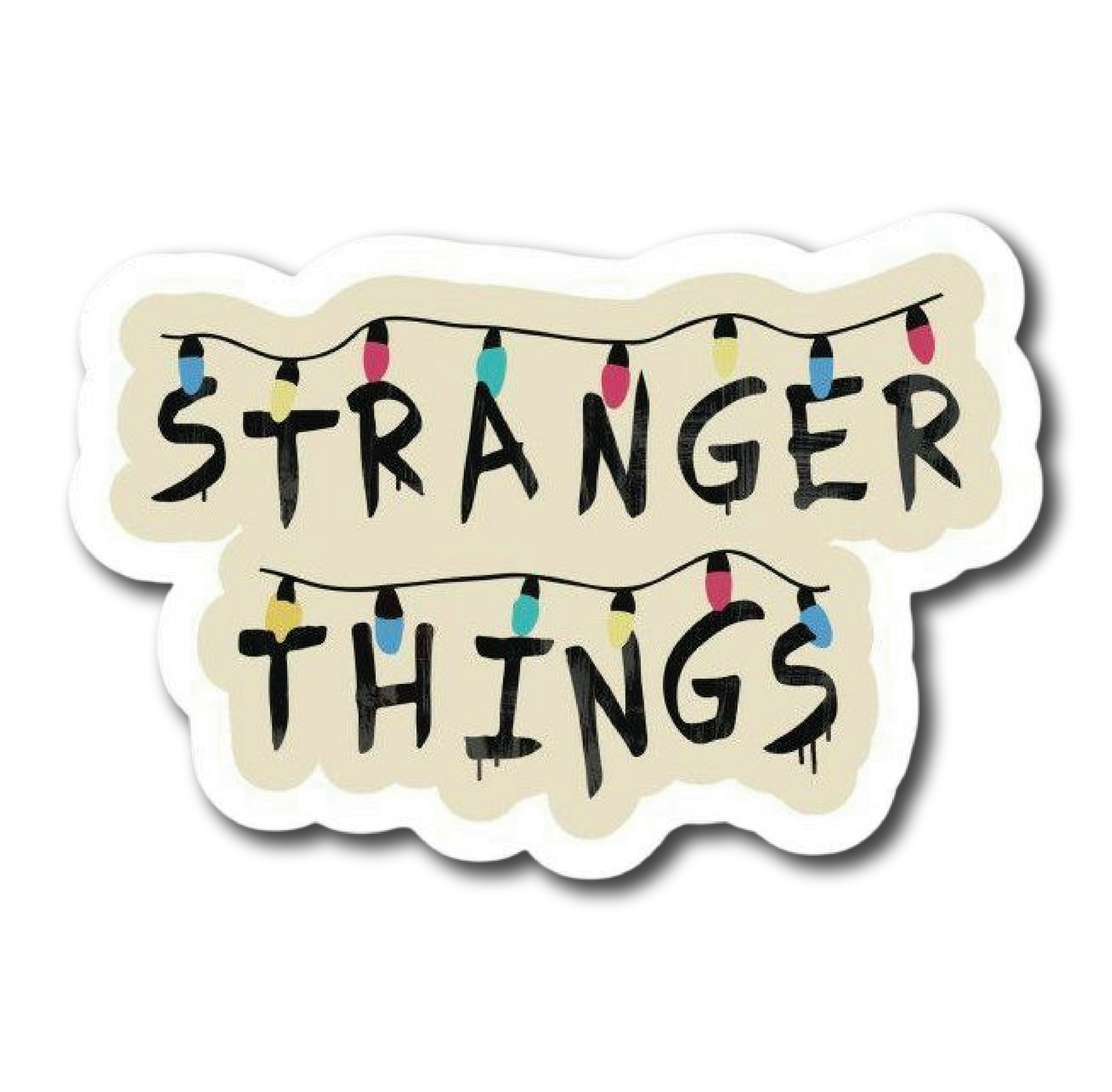 Stranger Things logo text decorated with string lights