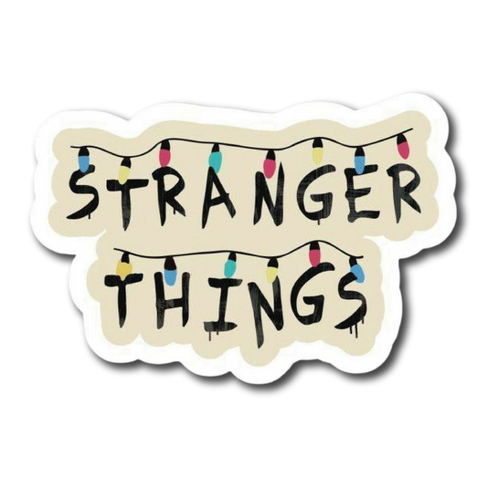 Stranger Things logo text decorated with string lights