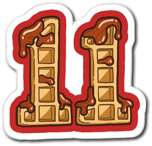 Number 11 shaped like syrup-covered waffles sticker