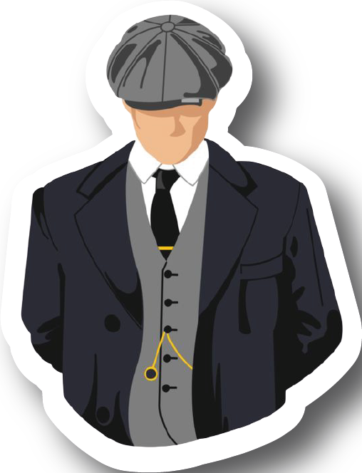 Vector illustration sticker of Thomas Shelby in flat cap and waistcoat