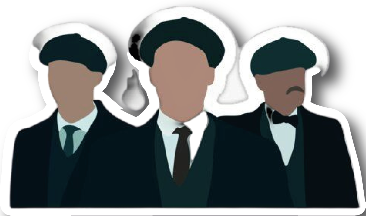 Three faceless silhouette Peaky Blinders men in flat caps sticker