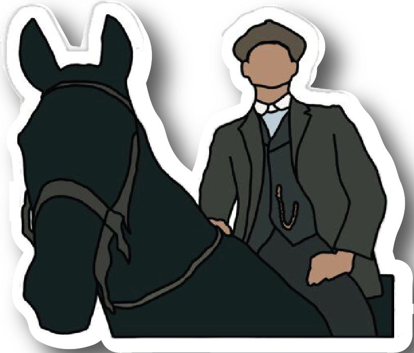 Illustrated sticker of Thomas Shelby riding a horse