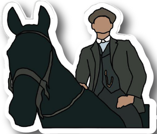 Illustrated sticker of Thomas Shelby riding a horse