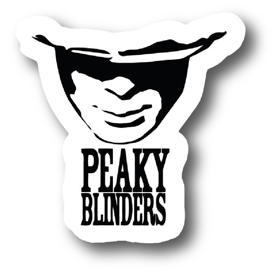 Shadowed flat cap face logo sticker reading Peaky Blinders
