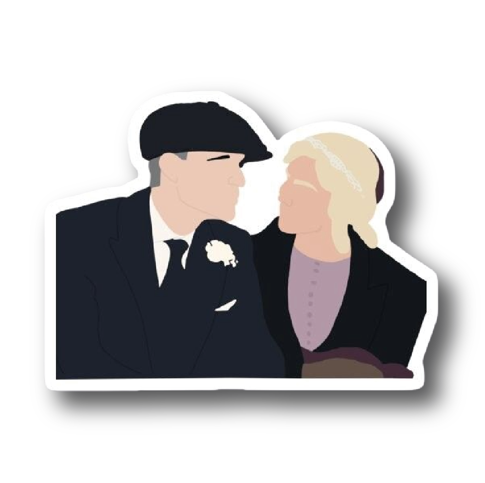 Flat illustration wedding portrait sticker of Thomas and Grace Shelby