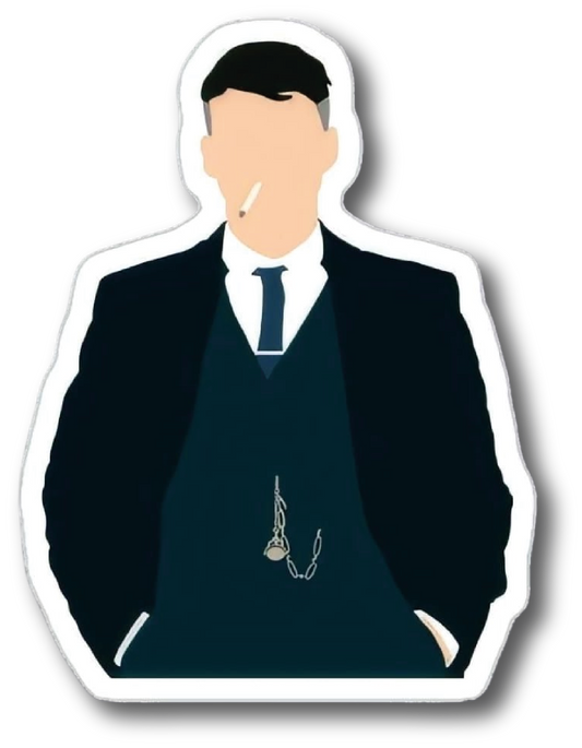 Minimalist flat illustration sticker of Thomas Shelby's bust in a suit