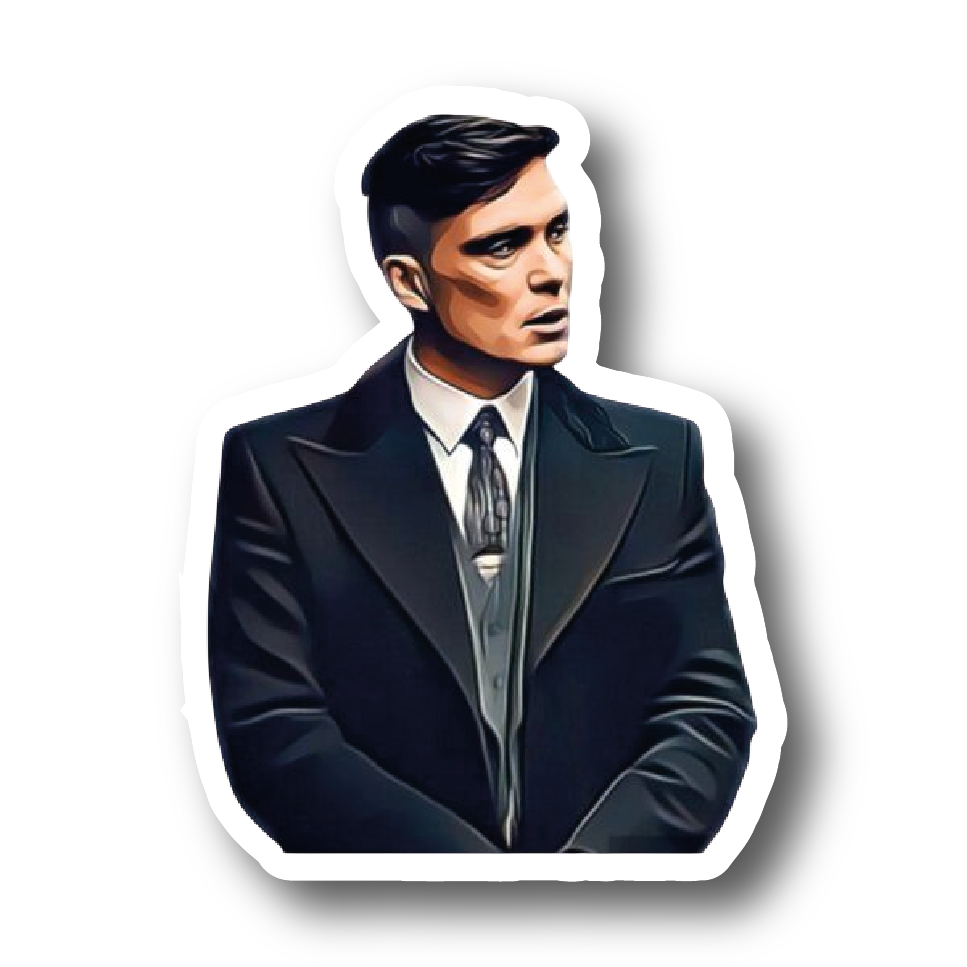 Realistic painted side profile portrait sticker of Thomas Shelby