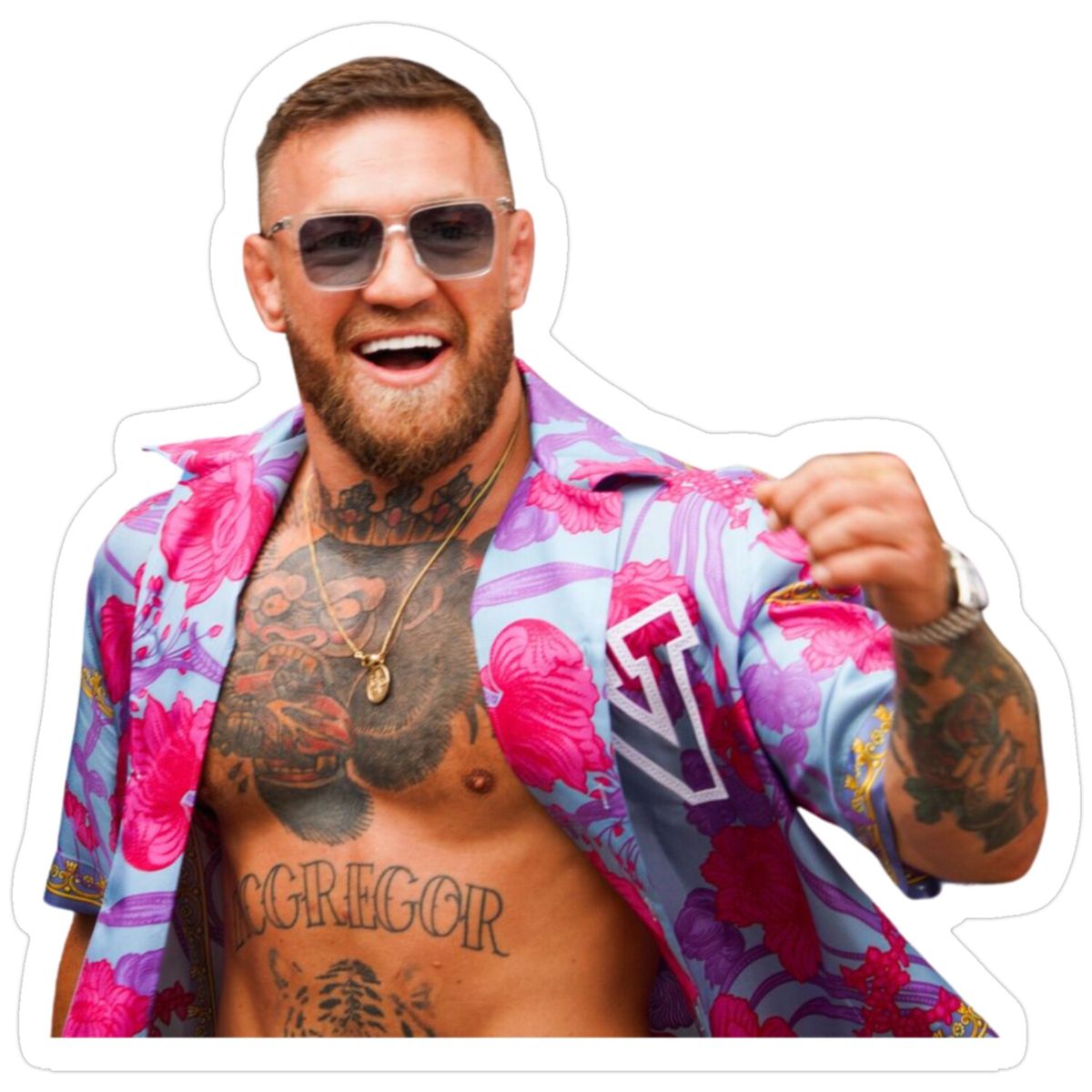 Conor McGregor — Floral Shirt Laughing Sticker