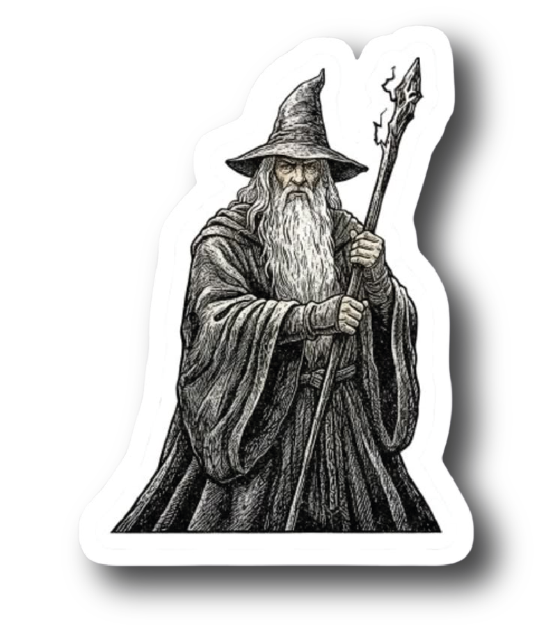Gandalf the Grey — Lightning Staff Ink Sticker