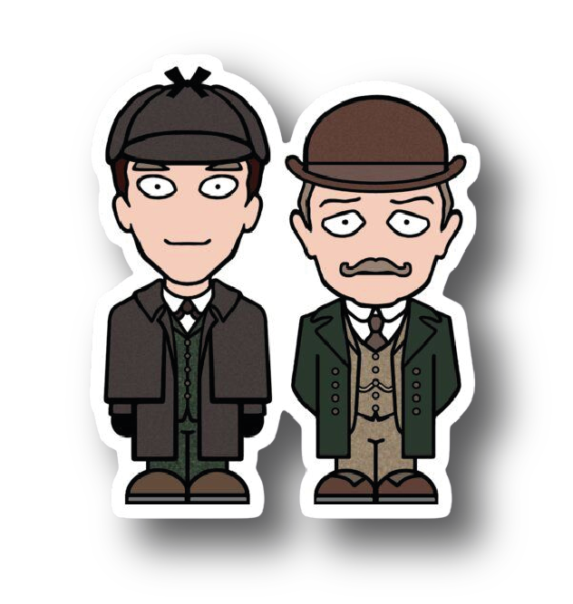 Chibi cartoon of Sherlock Holmes and Dr. Watson side by side