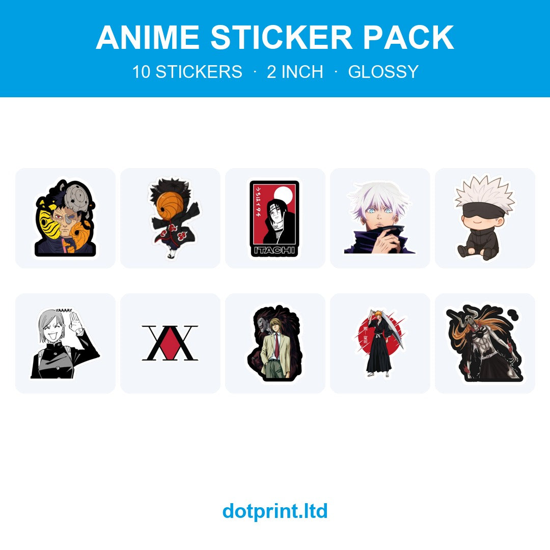 Anime Sticker Pack — 10 stickers, 2 inch, glossy — Dotprint Solution