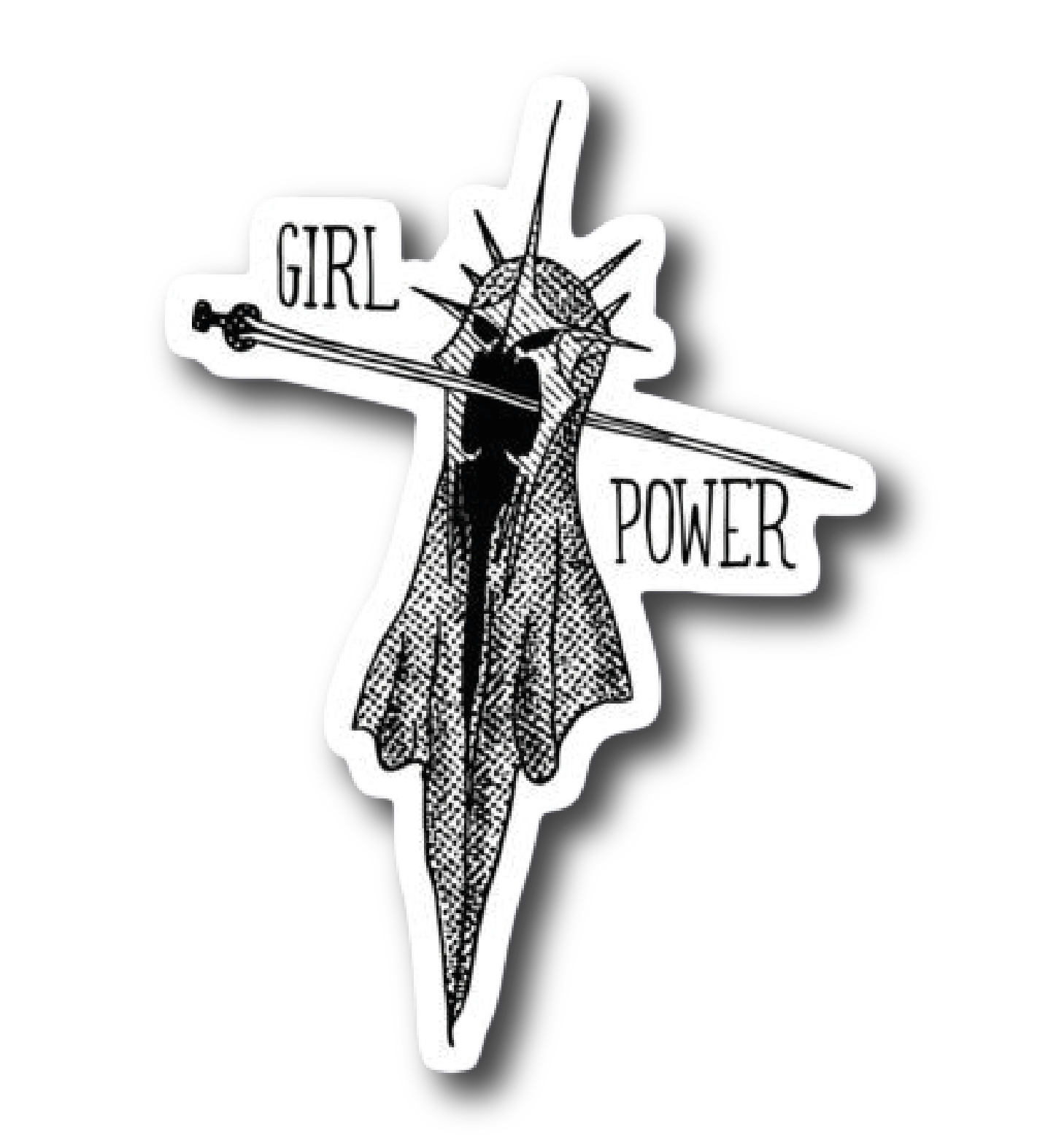 Girl Power Lady Liberty and Knitting Needles Sticker