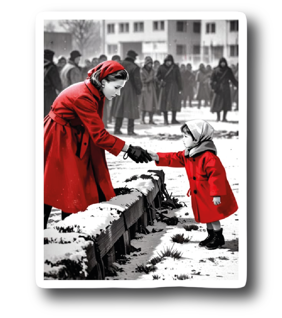 The Girl in the Red Coat — Snowy Ghetto Scene Sticker