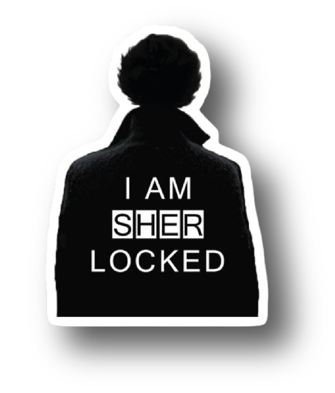 Back view photo sticker of Sherlock Holmes with I Am Sherlocked text