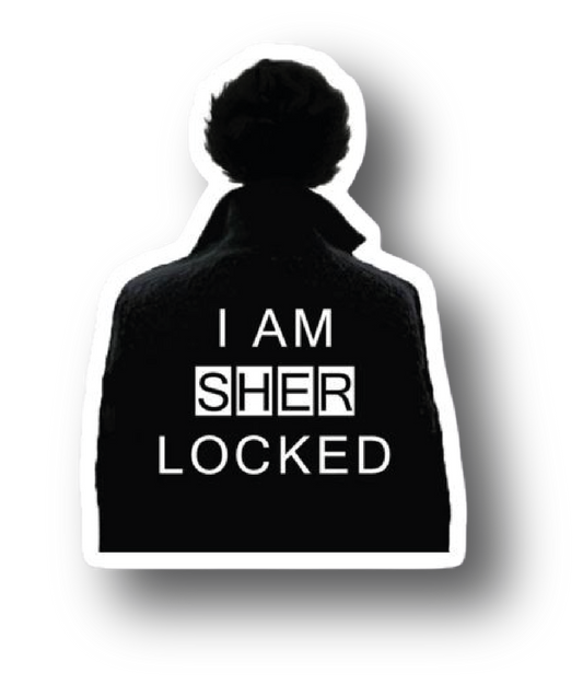 Back view photo sticker of Sherlock Holmes with I Am Sherlocked text