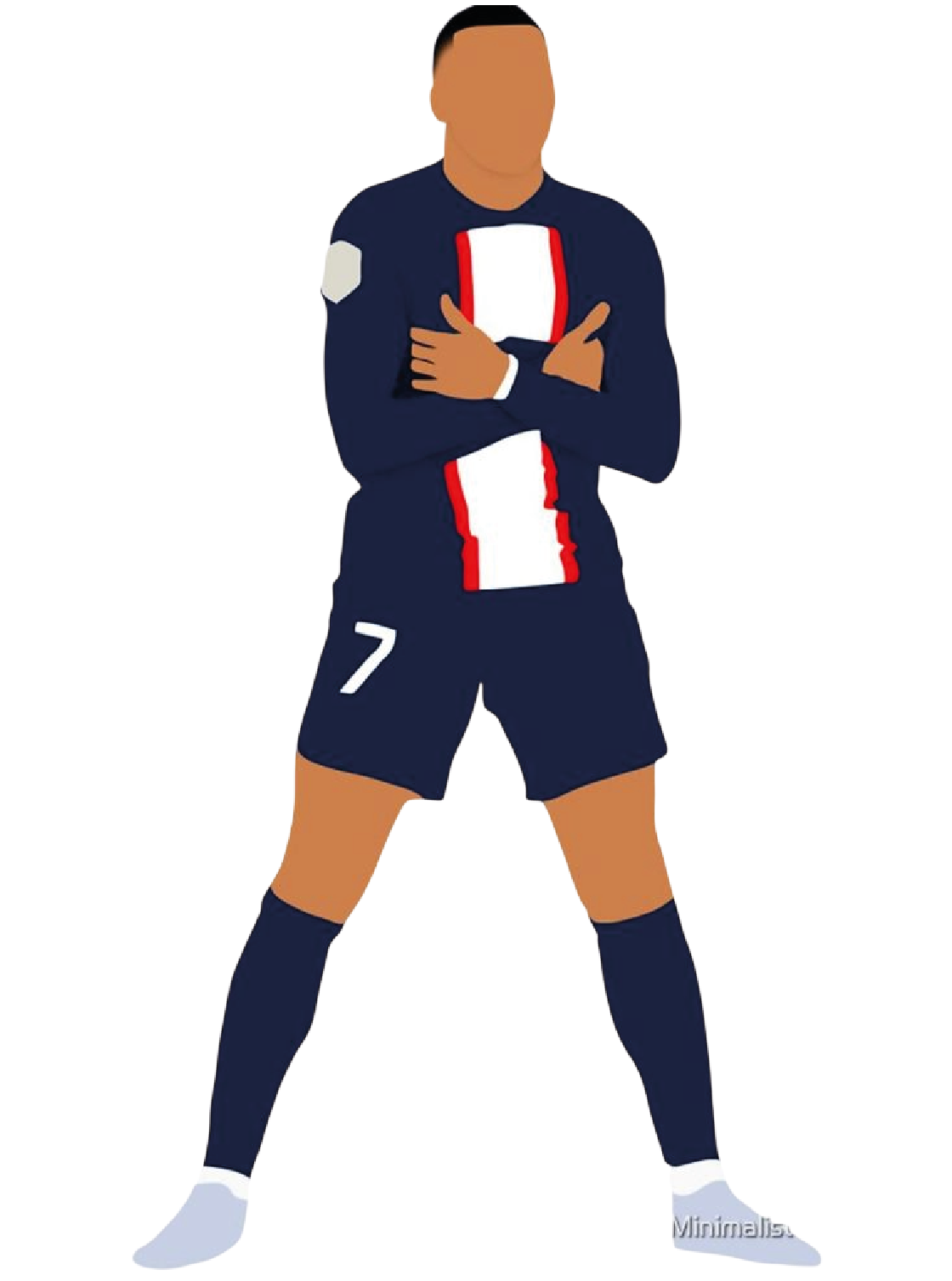 Kylian Mbappé PSG number 7 arms crossed minimalist illustrated sticker