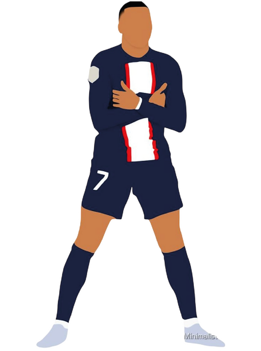 Kylian Mbappé PSG number 7 arms crossed minimalist illustrated sticker