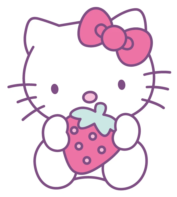 Hello Kitty Holding Strawberry Pink Bow Sticker