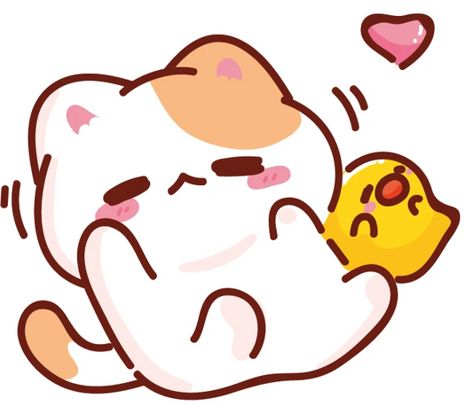 Kawaii Cat Squeezing Chick Love Sticker