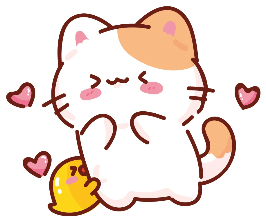 Kawaii Cat Heart Eyes Chick Friends Sticker