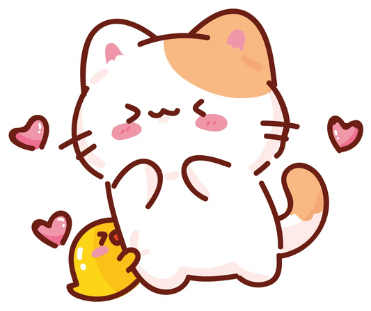 Kawaii Cat Heart Eyes Chick Friends Sticker