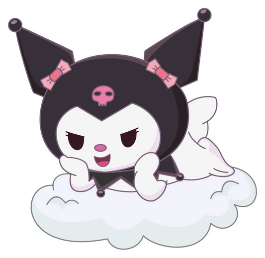 Kuromi Lying On Cloud Pink Bows Sticker
