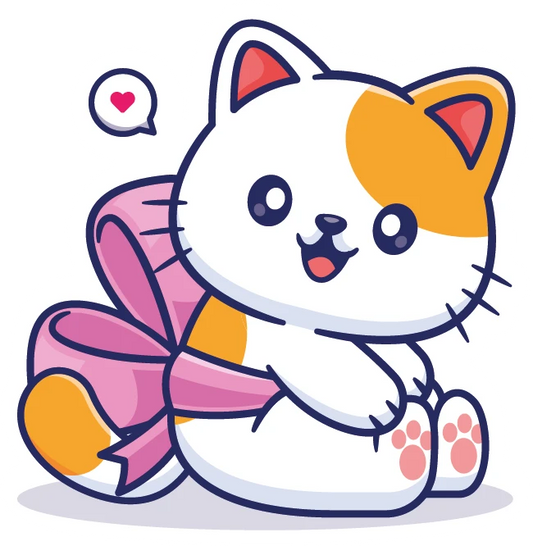 Kawaii Calico Cat Pink Ribbon Sitting Sticker