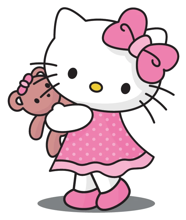 Hello Kitty Pink Dress Holding Teddy Bear Sticker