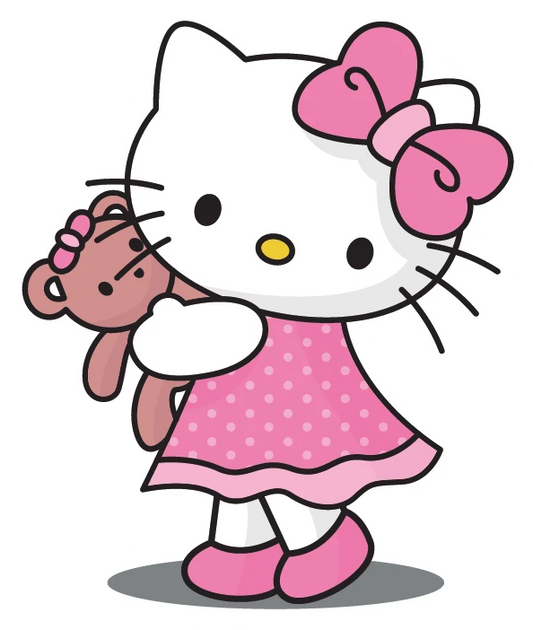 Hello Kitty Pink Dress Holding Teddy Bear Sticker