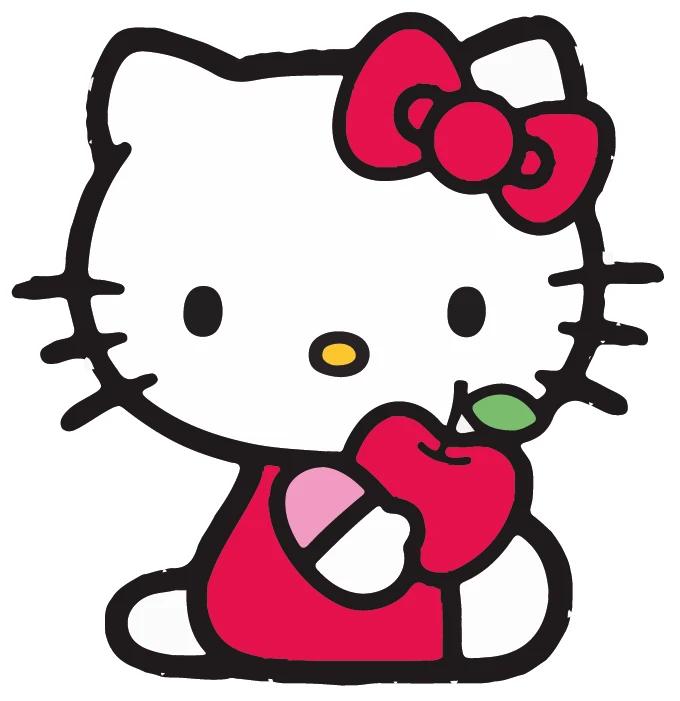 Hello Kitty Holding Apple Red Bow Sticker