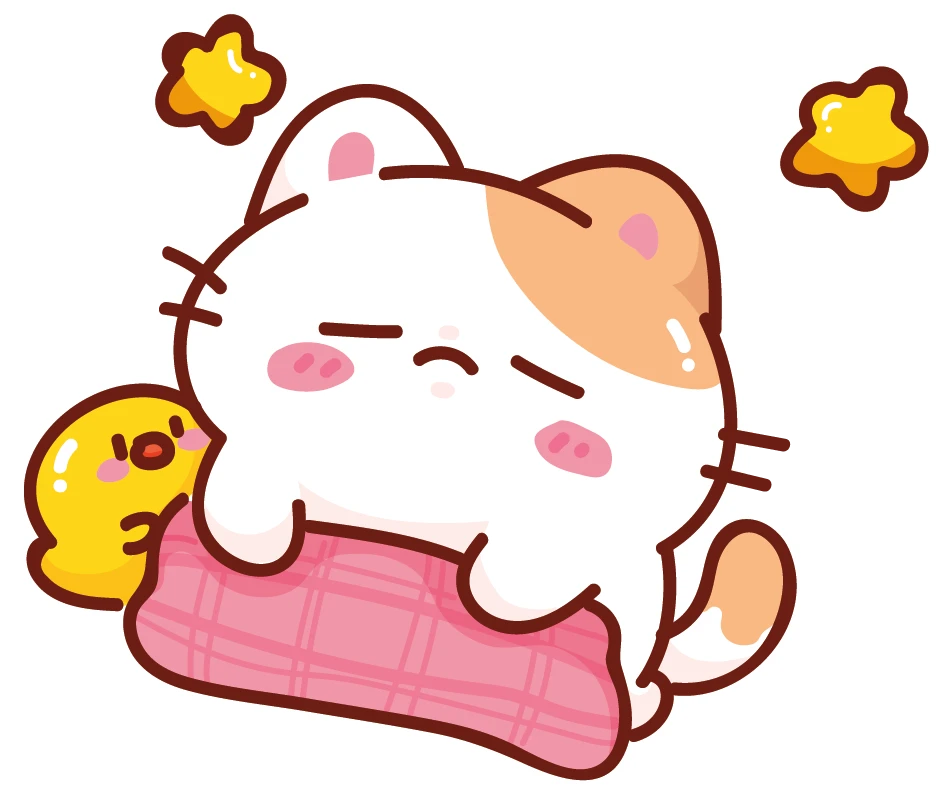 Kawaii Mochi Cat Pink Blanket Chick Stars Sticker
