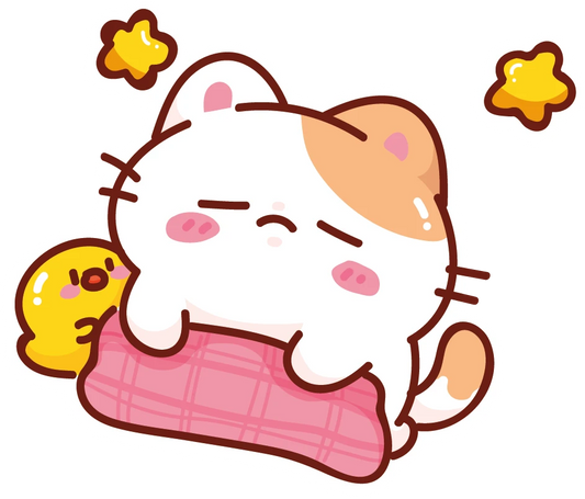 Kawaii Mochi Cat Pink Blanket Chick Stars Sticker