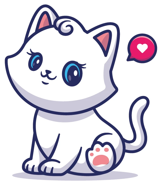 Kawaii White Cat Blue Eyes Heart Sticker