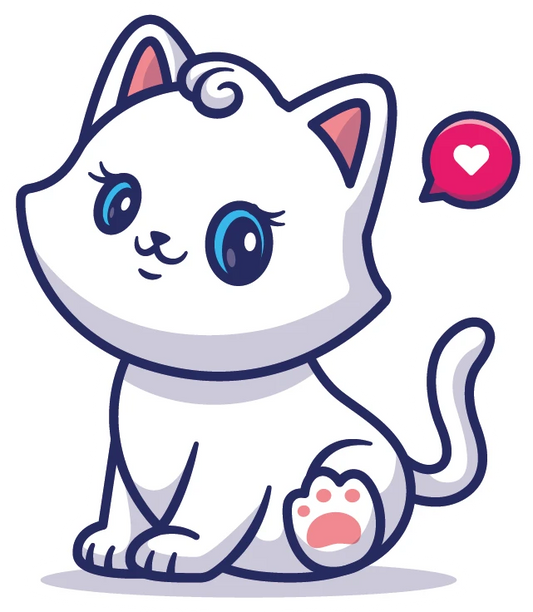 Kawaii White Cat Blue Eyes Heart Sticker