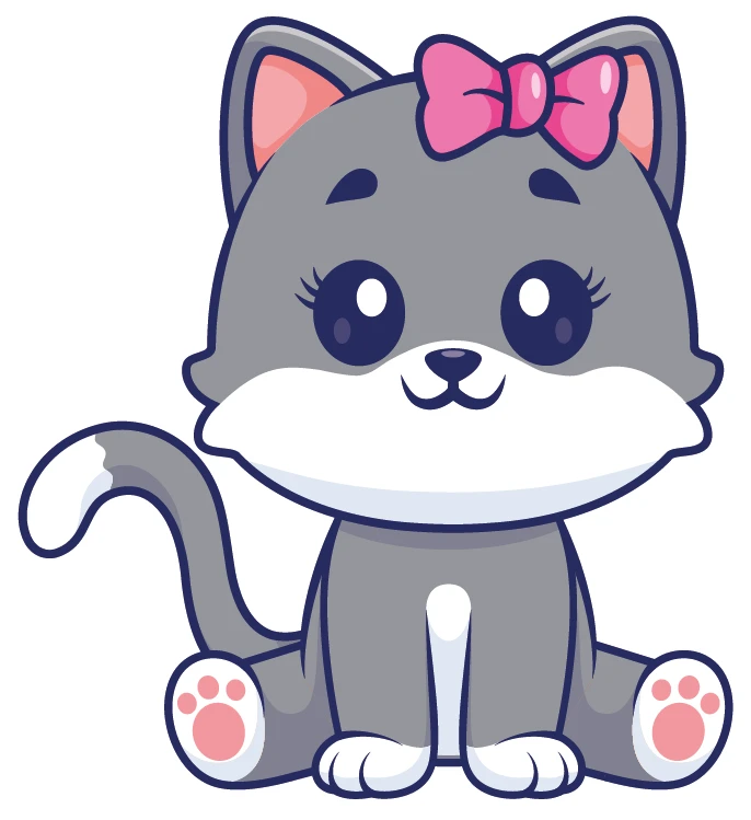 Kawaii Grey Cat Pink Bow Sitting Sticker