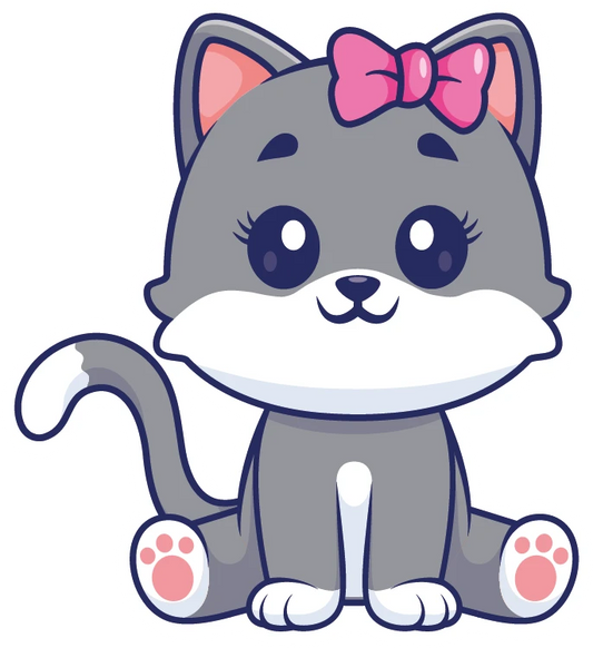 Kawaii Grey Cat Pink Bow Sitting Sticker