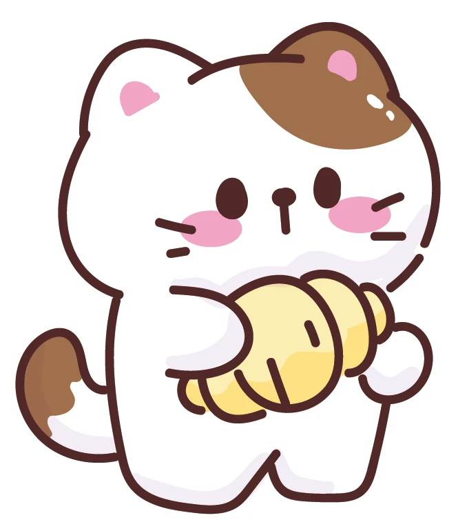 Kawaii Mochi Cat Eating Croissant Sticker