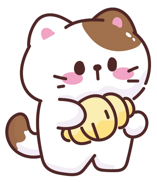 Kawaii Mochi Cat Eating Croissant Sticker