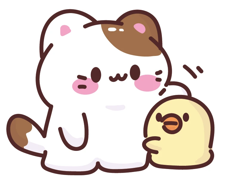 Kawaii Mochi Cat With Chick Friend Sticker