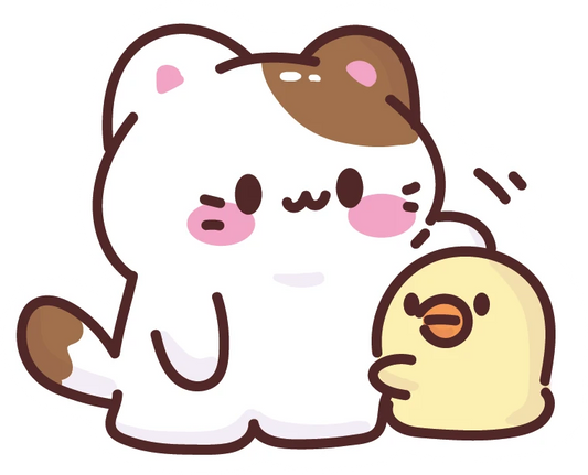 Kawaii Mochi Cat With Chick Friend Sticker