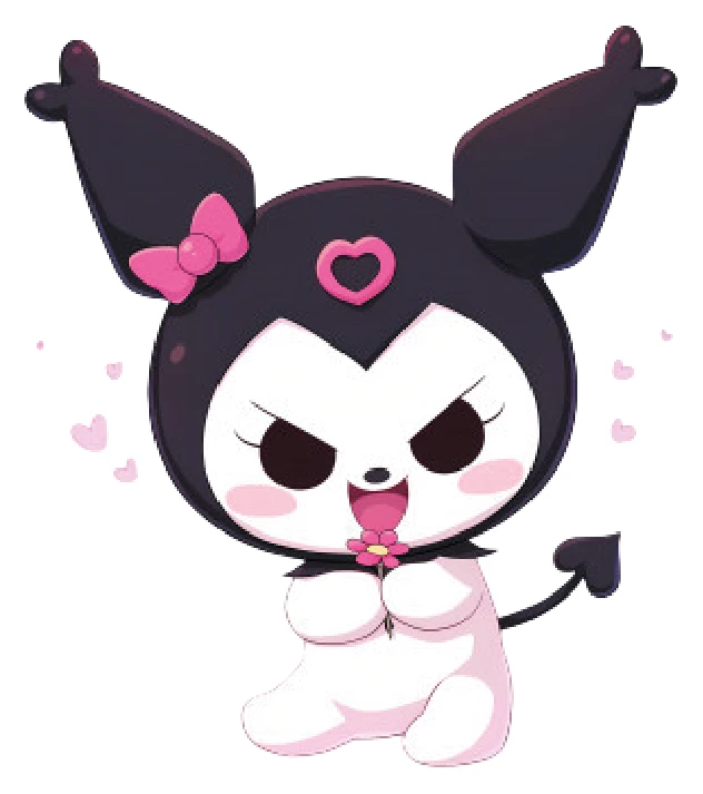 Kuromi Angry With Pink Flower Hearts Sticker