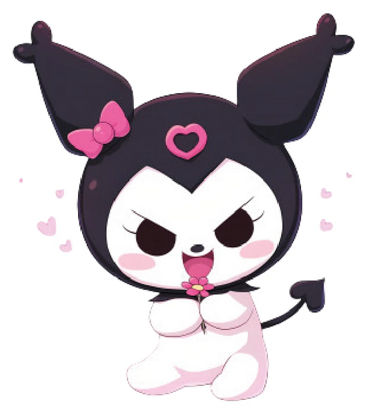 Kuromi Angry With Pink Flower Hearts Sticker
