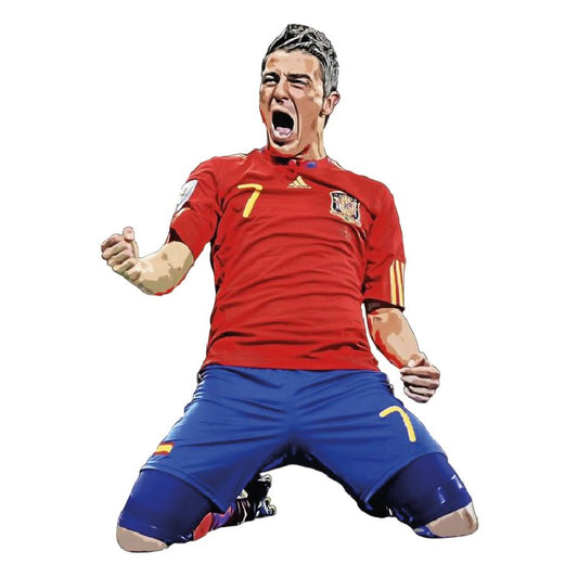 David Villa #7 Spain kneeling celebration football sticker in red kit
