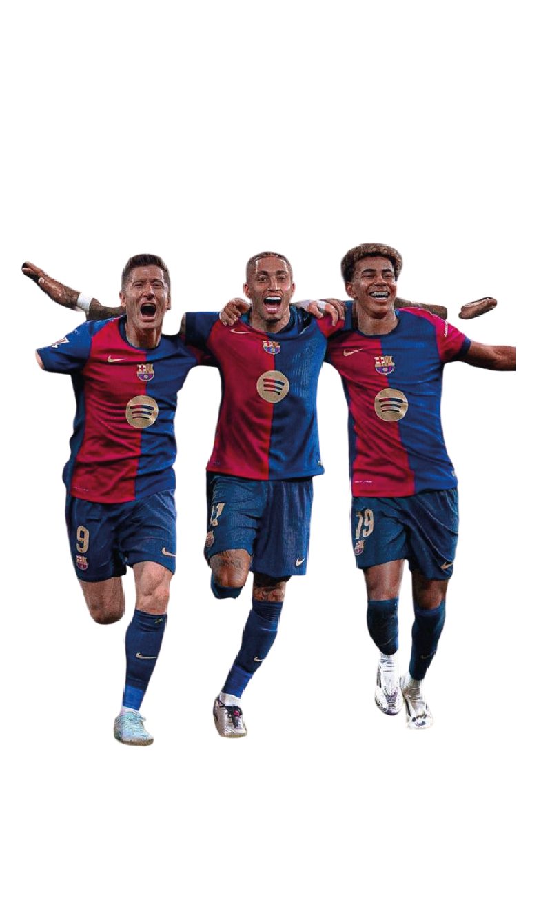 FC Barcelona three players celebrating together in blue and red kit sticker