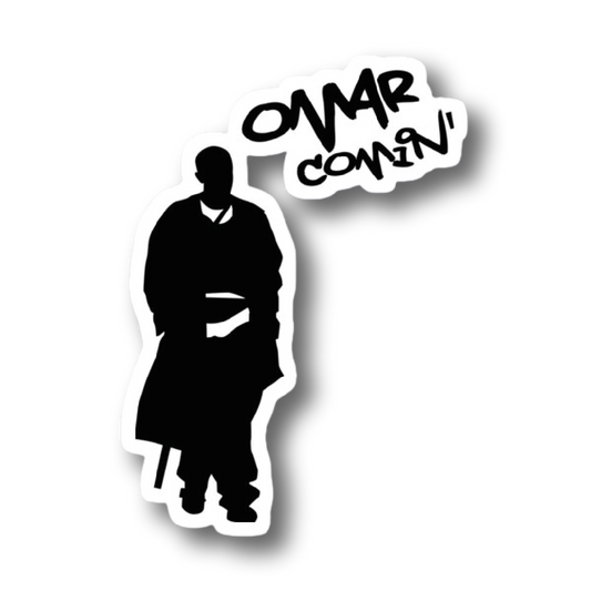Omar Little silhouette sticker with Omar Comin speech bubble